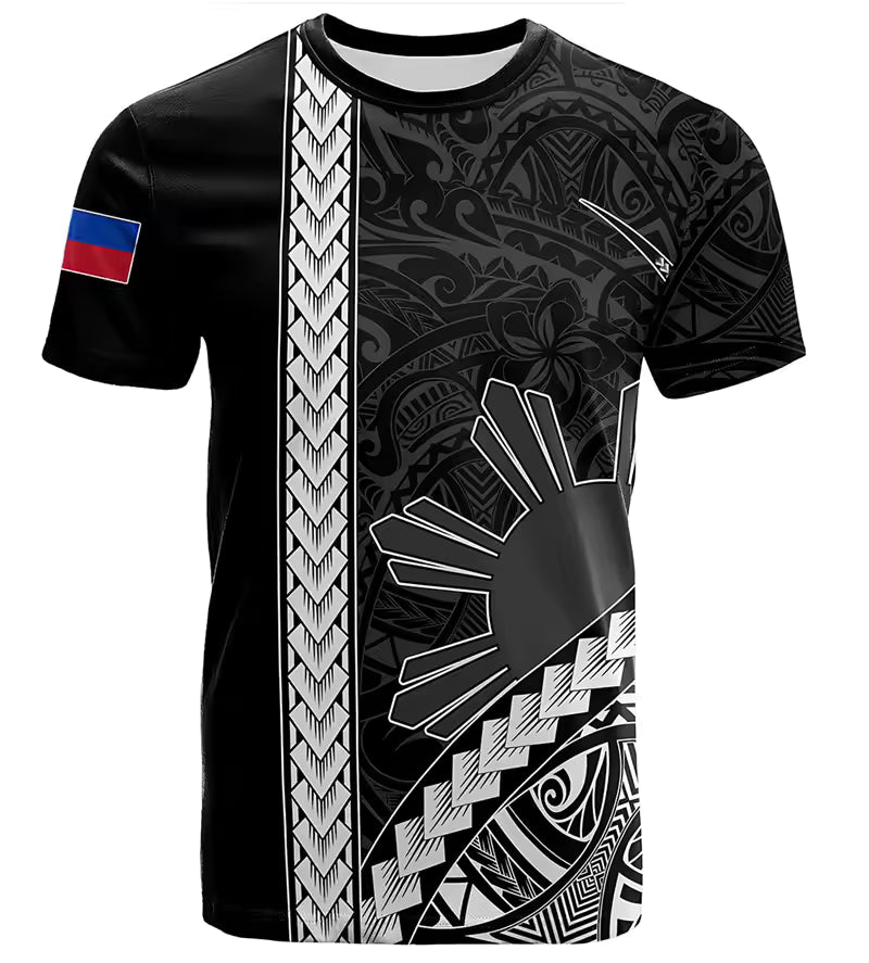 Philippines Shirt Polynesian Tribal Philippines Flag Unisex Printed White O-Neck Shirt