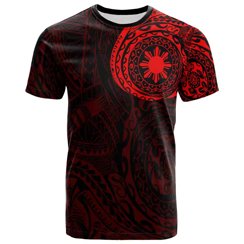 Philippines Polynesian T-Shirt - Polynesian Tattoo Style Red Shirt