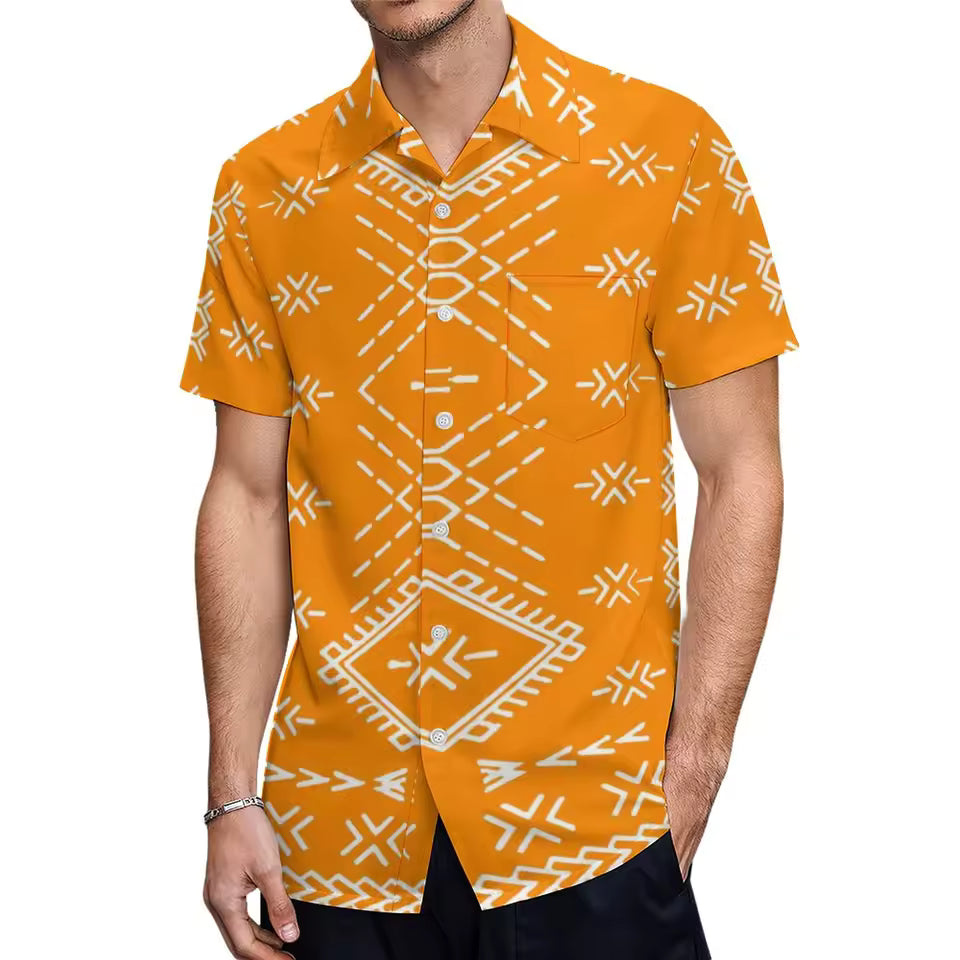 Samoan Orange Puletasi Polynesian Tattoo Pattern Matching Outfit For Couple Women Dresses lady Design Dress Matching Men's Short-Sleeved Shirts Couple Suit