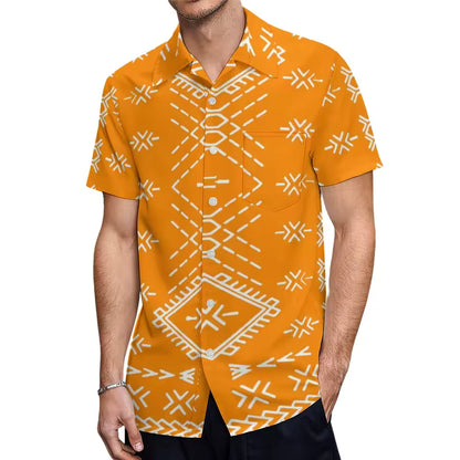 Samoan Orange Puletasi Polynesian Tattoo Pattern Matching Outfit For Couple Women Dresses lady Design Dress Matching Men's Short-Sleeved Shirts Couple Suit