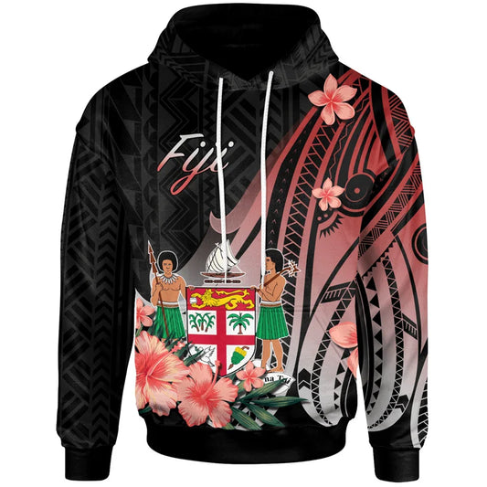Fiji Flowers Hoodie Island Polynesian Fiji Coat of Arms Zip Hoodie
