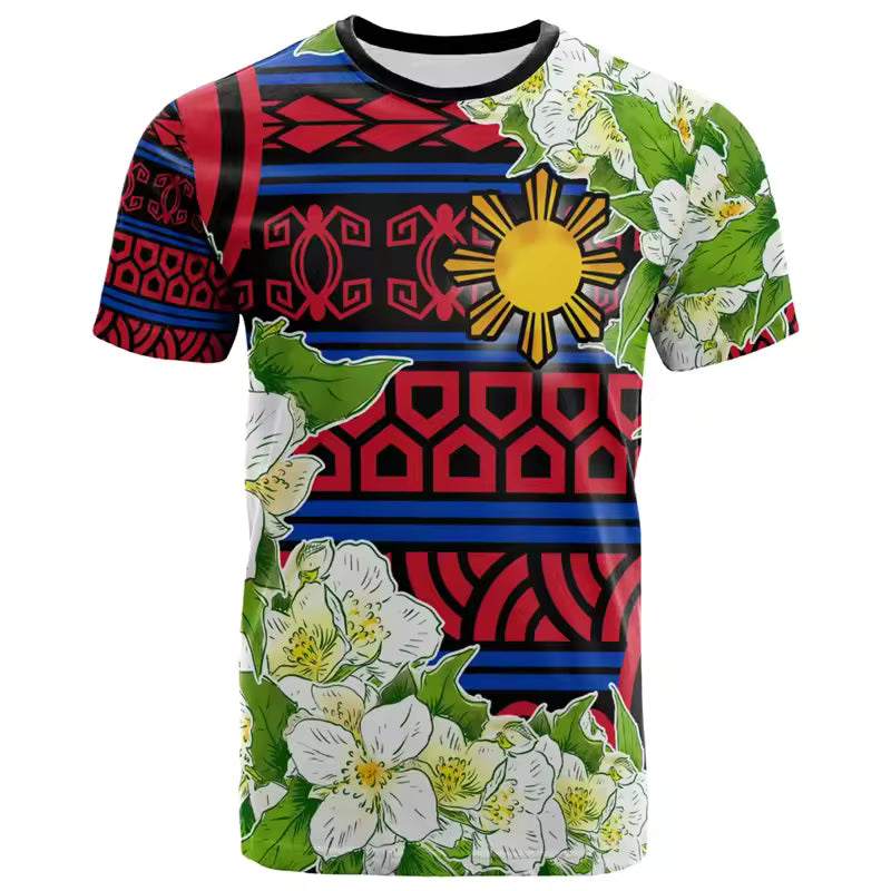 Philippines T Shirt Philippines Polynesian Flowers Pattern O-Neck Unisex Printed Shirt