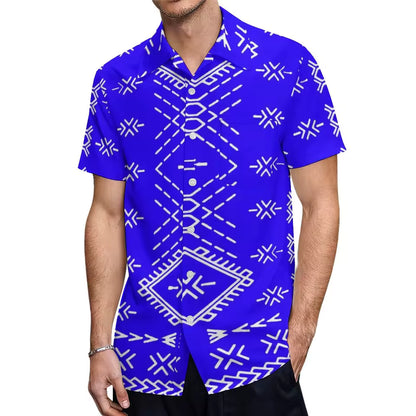 Samoan Blue Puletasi Polynesian Tattoo Pattern Matching Outfit For Couple Women Dresses lady Design Dress Matching Men's Short-Sleeved Shirts Couple Suit