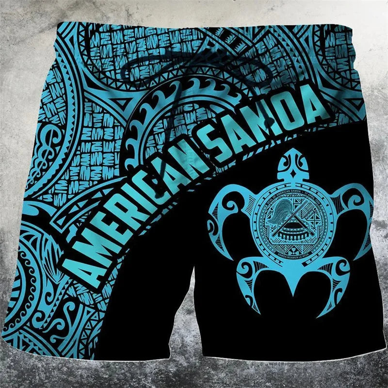 Sea Turtle Short Pants For Men Floral Leaf Plant Pattern American Samoa Men Short