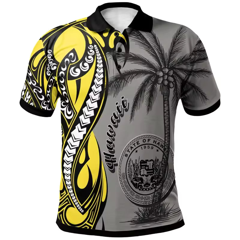 Hawaii Polo Shirt Polynesian Tribal Pattern Coconut Tree Shirt