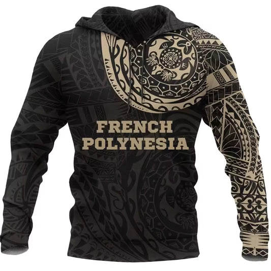 French Polynesia Polynesian Zip Up Black Hoodie