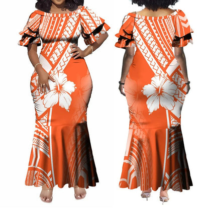 Polynesian Hibiscus Matching Outfit For Couple Samoan Women'S Short-Sleeved Dress Party Men's Aloha Shirt