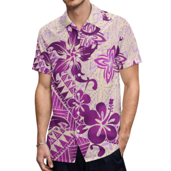 Flowers Polynesian Tribe Pattern Print Women'S Clothing Samoa Puletasi And Hawaiian Shirt Couple Set