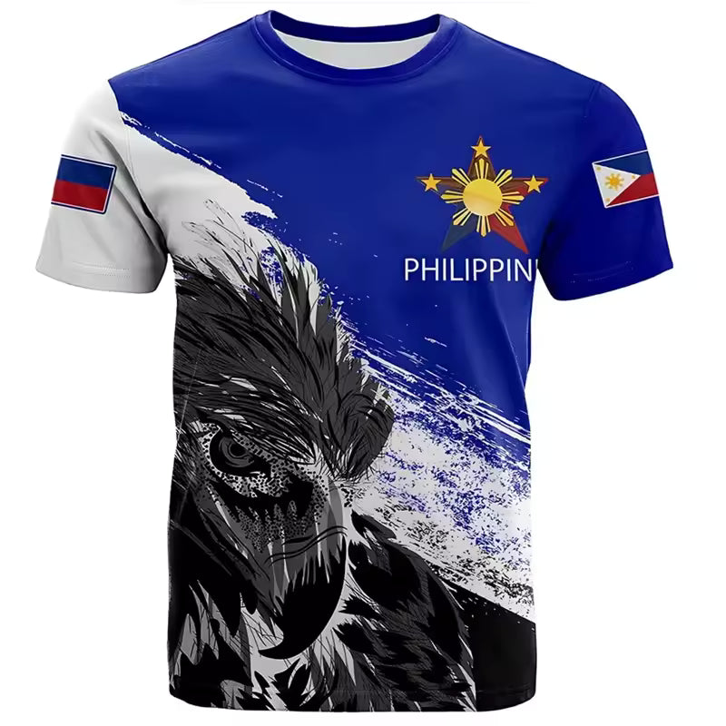 Philippines Flag Men's T-shirt 3D Printed Philippine Bird Blue Short Sleeve O-Neck Unisex T Shirt