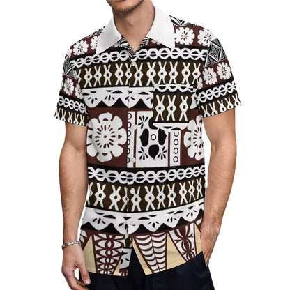 Vintage Polynesian Tribal Matching Outfit Short Sleeve Mermaid Long Dress And Shirt For Couple