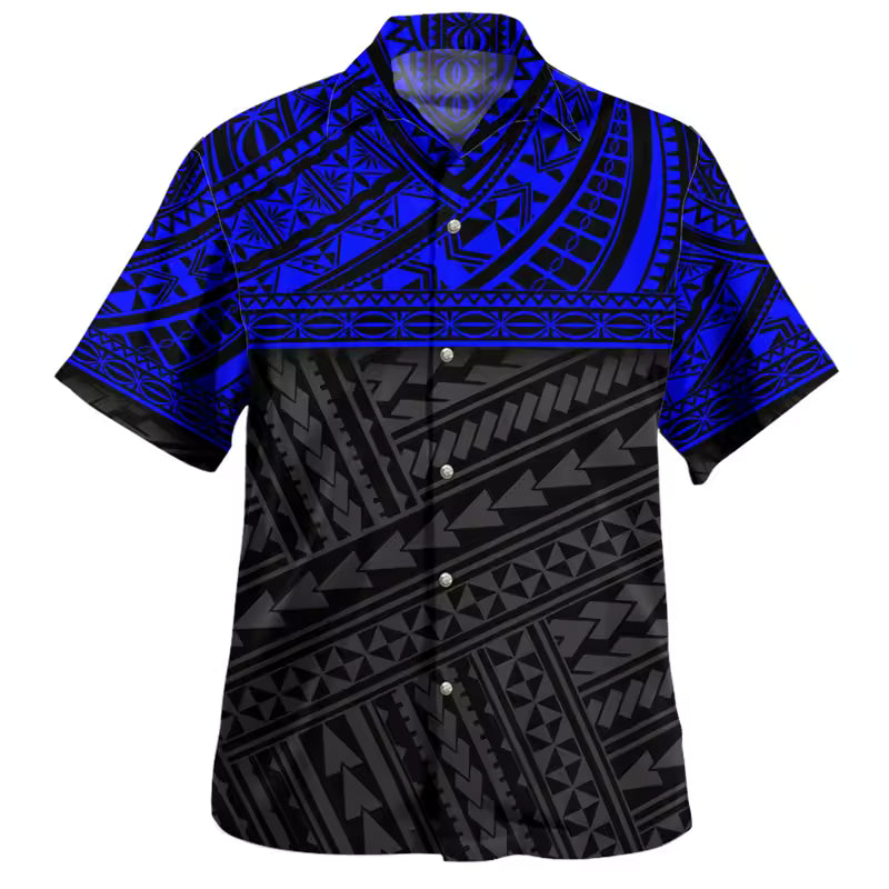 Polynesian Tribal Pattern Hawaiian Shirt Men's Casual Short Sleeve Summer Shirt