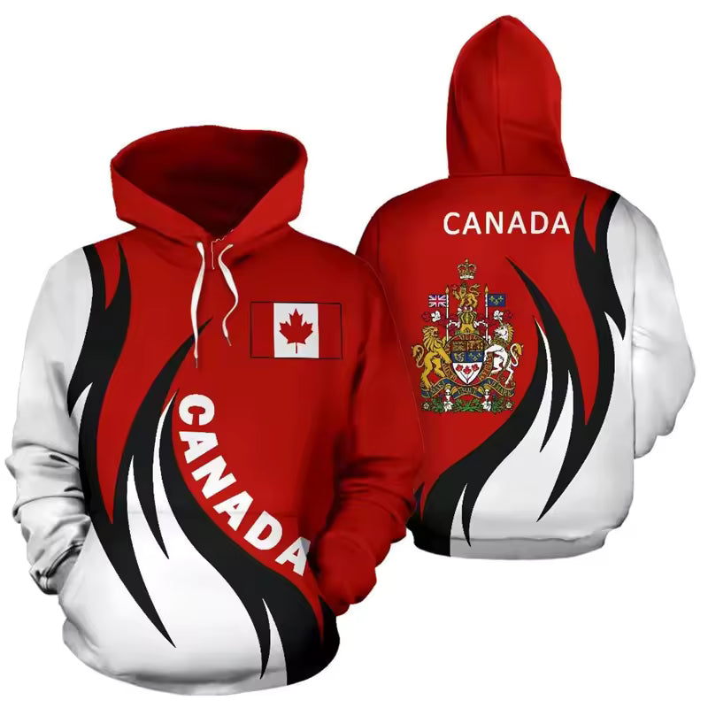 Canada Flag Hoodie Unisex Canada Flag Maple Leaf Flame Style Zip Hoodie