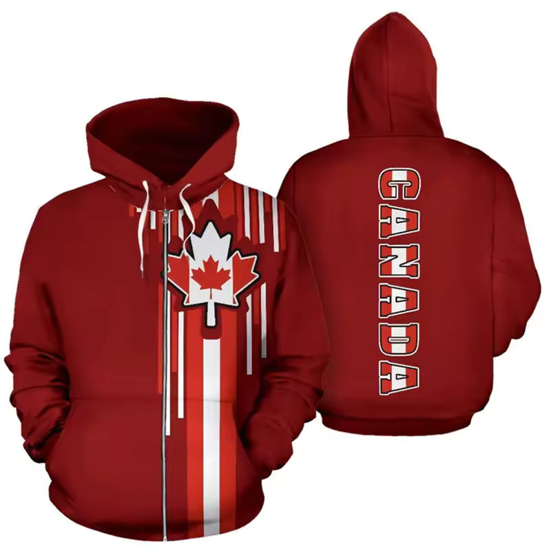 Canada Hoodie Unisex Canada Flag Maple Leaf Red Unisex Zip Hoodie