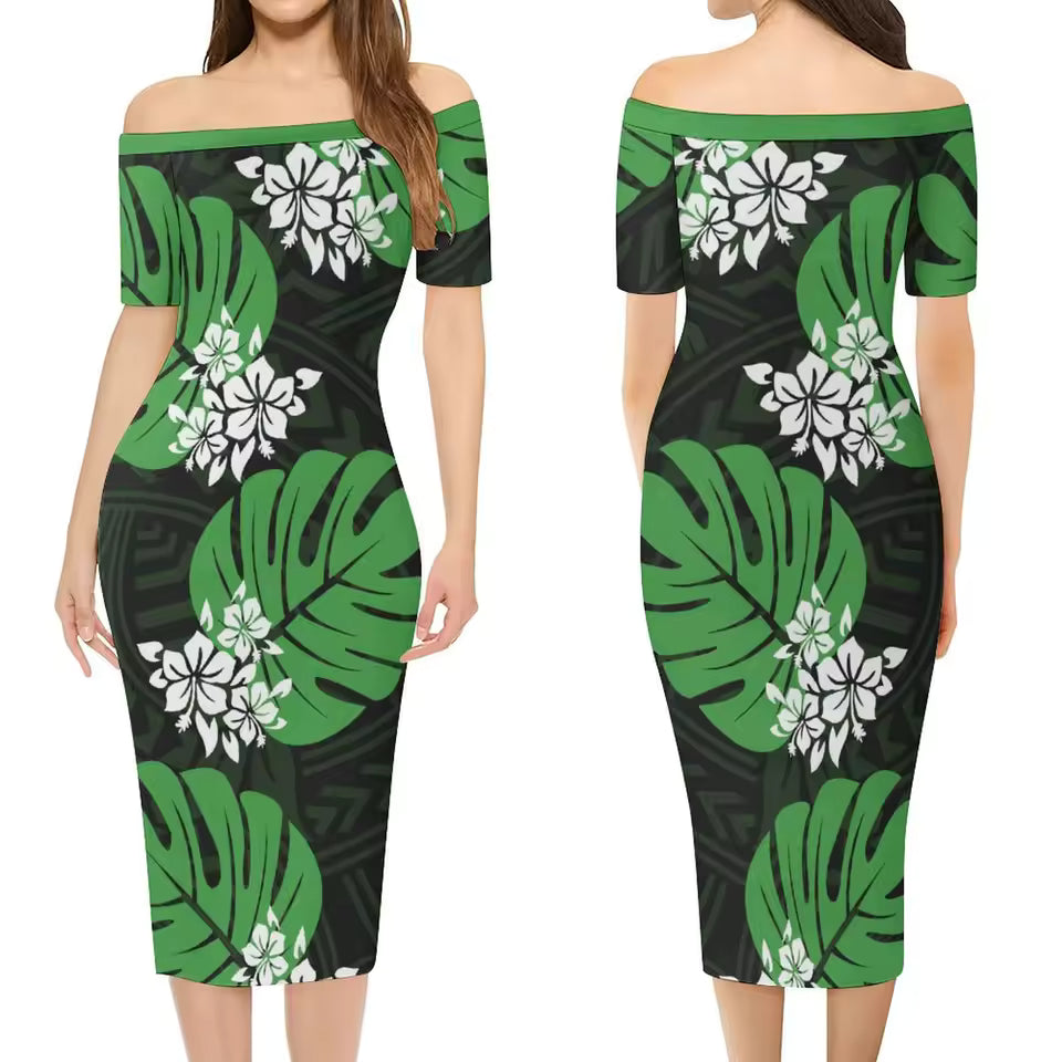 Polynesian Strapless Sexy Tight Women Dress Hawaiian Tribe Men Casual Shirt Samoa Couples Outfit