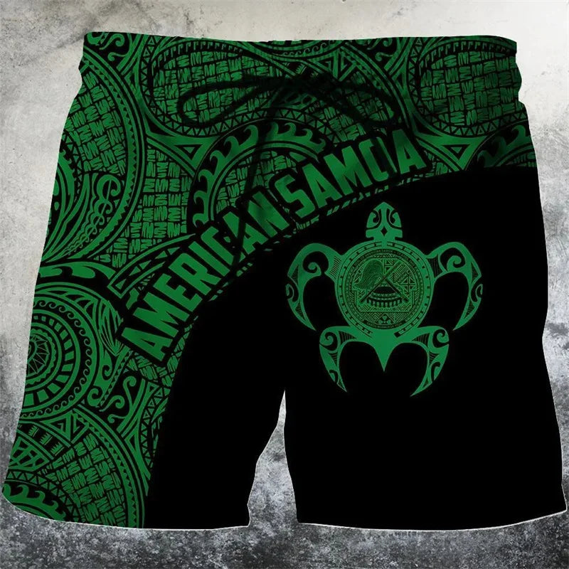 Sea Turtle Short Pants For Men Floral Leaf Plant Pattern American Samoa Green Men Short