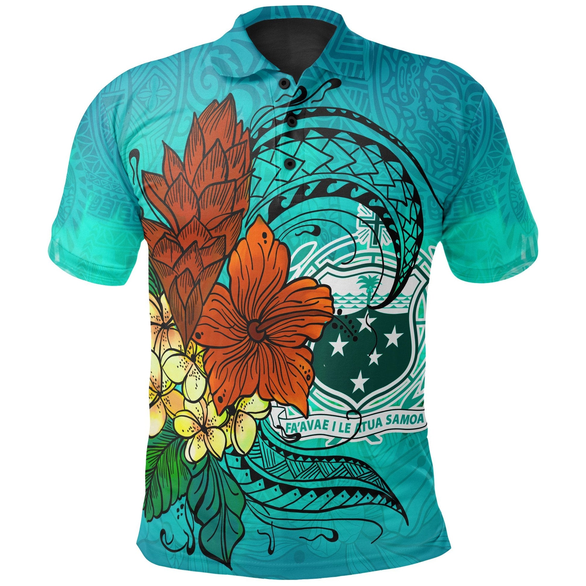 Samoa Polo Shirt - Tropical Flowers Style