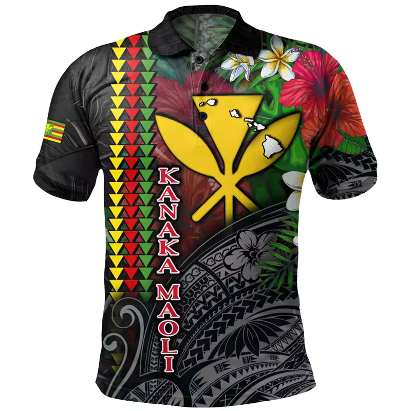 Hawaii Polo Shirt Polynesian Tribal Pattern Kanaka Maoli Plumeria Flower Shirt