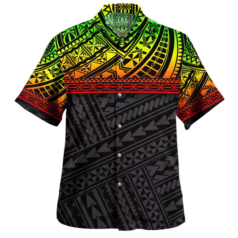 Polynesian Tribal Pattern Hawaiian Shirt Men's Casual Short Sleeve Summer Shirt