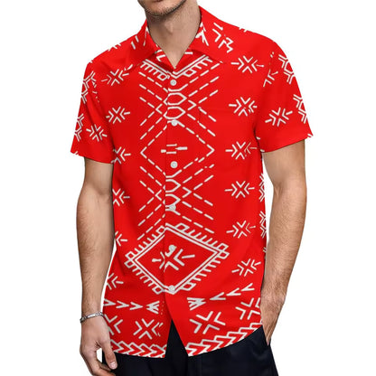 Samoan Light Red Puletasi Polynesian Tattoo Pattern Matching Outfit For Couple Women Dresses lady Design Dress Matching Men's Short-Sleeved Shirts Couple Suit