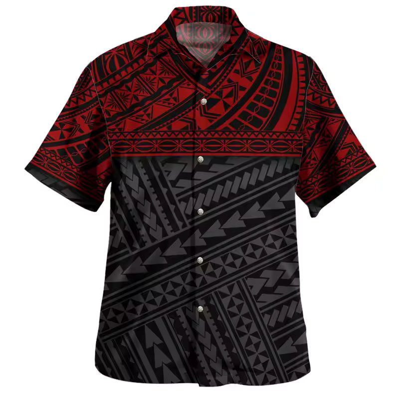 Polynesian Tribal Pattern Hawaiian Shirt Men's Casual Short Sleeve Summer Shirt