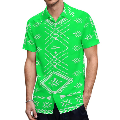 Samoan Green Neon Puletasi Polynesian Tattoo Pattern Matching Outfit For Couple Women Dresses lady Design Dress Matching Men's Short-Sleeved Shirts Couple Suit