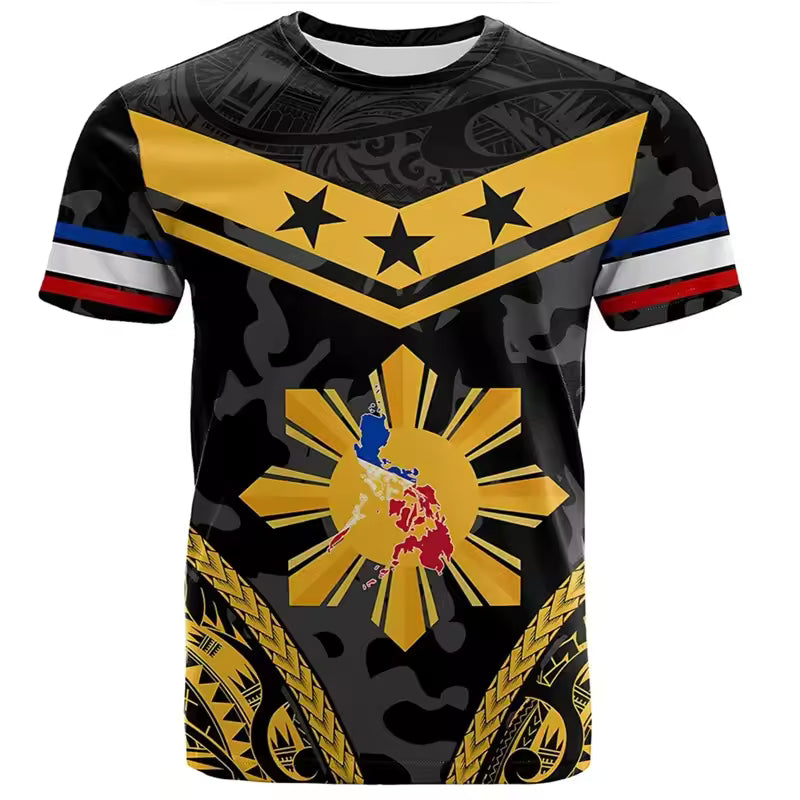 Philippines Flag Men's T-shirt 3D Printed Philippine National Emblem Tops Short Sleeve O-Neck Unisex T Shirt