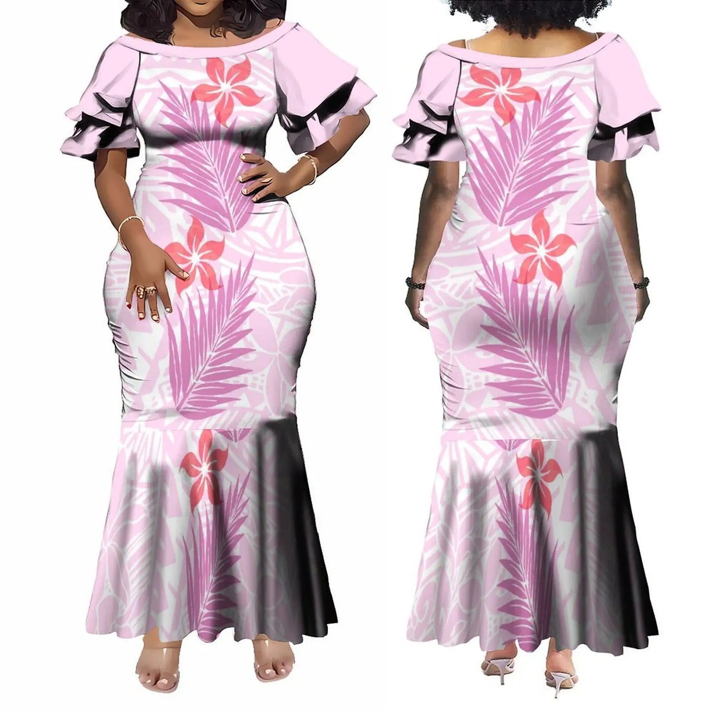 Polynesian Pink Plumeria Matching Outfit For Couple Samoan Women'S Short-Sleeved Dress Party Men's Aloha Shirt