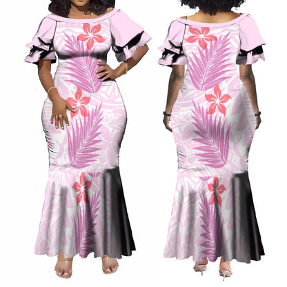 Polynesian Pink Plumeria Matching Outfit For Couple Samoan Women'S Short-Sleeved Dress Party Men's Aloha Shirt