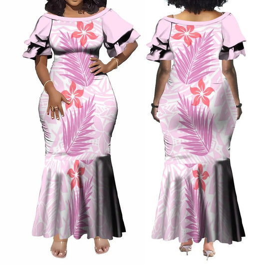 Polynesian Pink Plumeria Matching Outfit For Couple Samoan Women'S Short-Sleeved Dress Party Men's Aloha Shirt