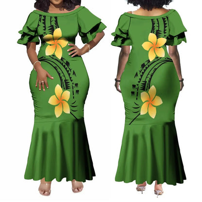 Polynesian Plumeria Matching Outfit For Couple Samoan Women'S Short-Sleeved Dress Party Tuxedo Men's Aloha Shirt