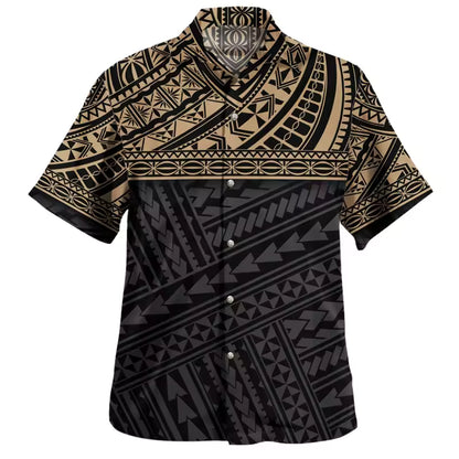 Polynesian Tribal Pattern Hawaiian Shirt Men's Casual Short Sleeve Summer Shirt