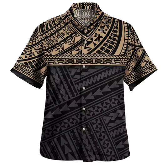 Polynesian Tribal Pattern Hawaiian Shirt Men's Casual Short Sleeve Summer Shirt