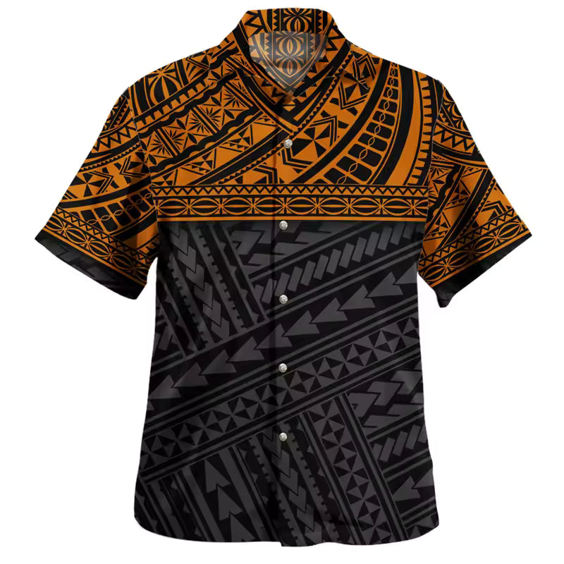 Polynesian Tribal Pattern Hawaiian Shirt Men's Casual Short Sleeve Summer Shirt