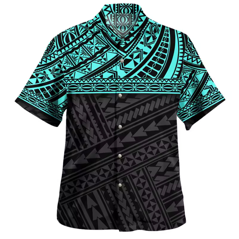 Polynesian Tribal Pattern Hawaiian Shirt Men's Casual Short Sleeve Summer Shirt