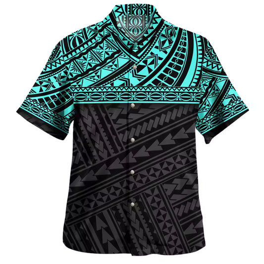 Polynesian Tribal Pattern Hawaiian Shirt Men's Casual Short Sleeve Summer Shirt