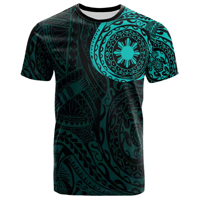 Philippines Polynesian T-Shirt - Polynesian Tattoo Style Turquoise Shirt