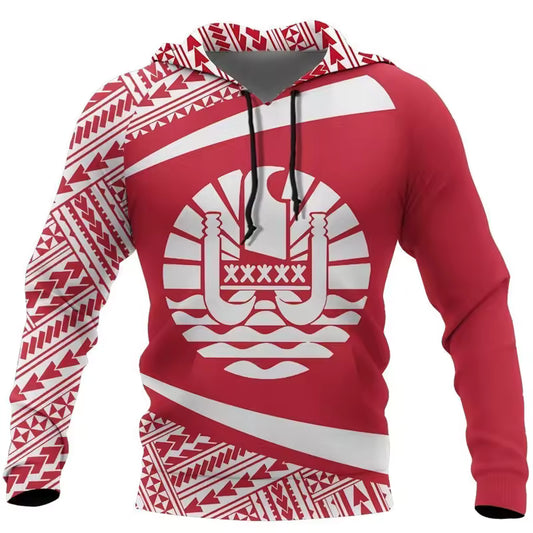 French Polynesia Polynesian Zip Up Red Hoodie
