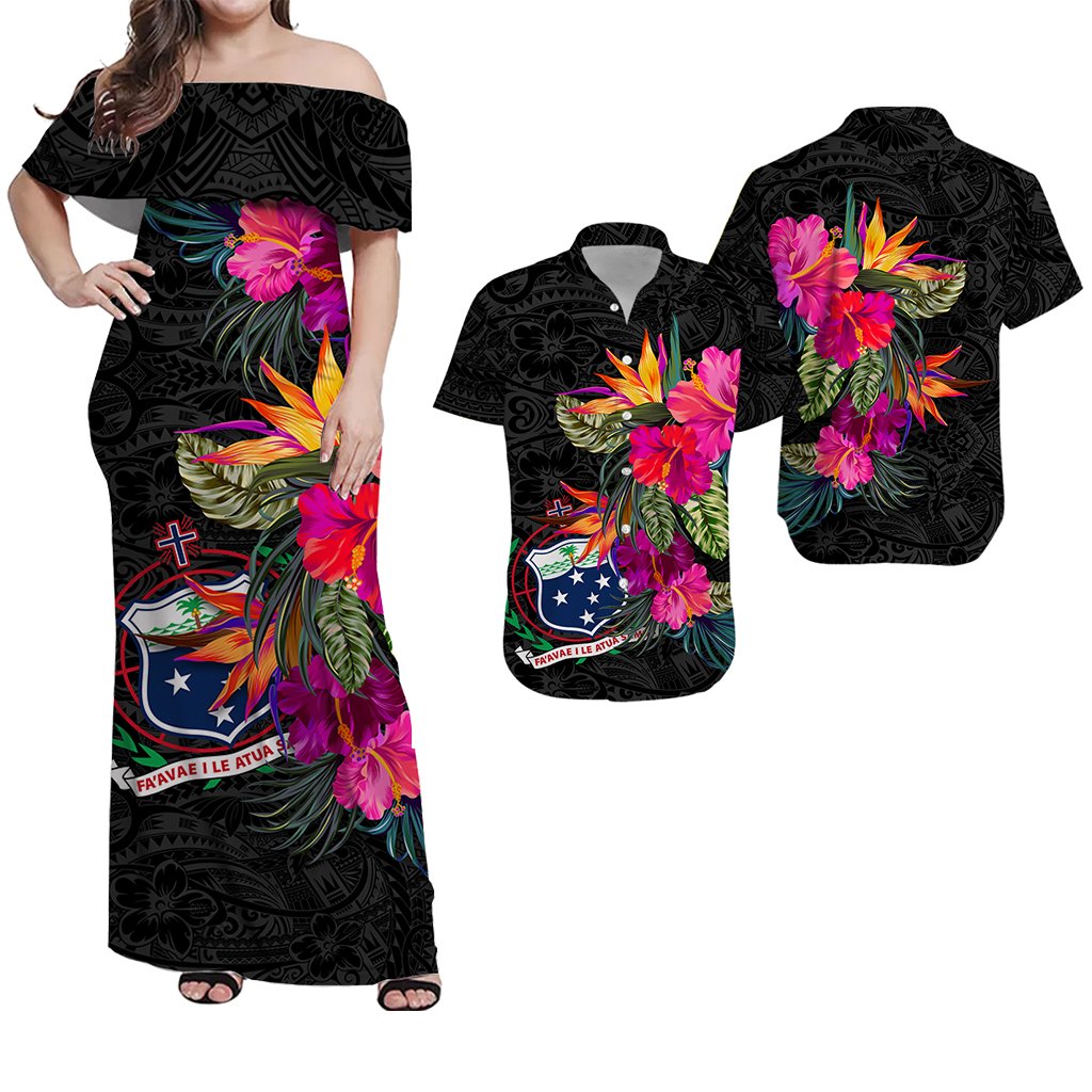 Matching Clothes For Couples Samoa Hibiscus Polynesian Tribal Combo Dress And Hawaiian Shirt