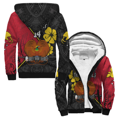 (Custom Text and Number) The Kumuls PNG Sherpa Hoodie Papua New Guinea Polynesian Dynamic Style Black