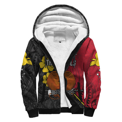 (Custom Text and Number) The Kumuls PNG Sherpa Hoodie Papua New Guinea Polynesian Dynamic Style Black