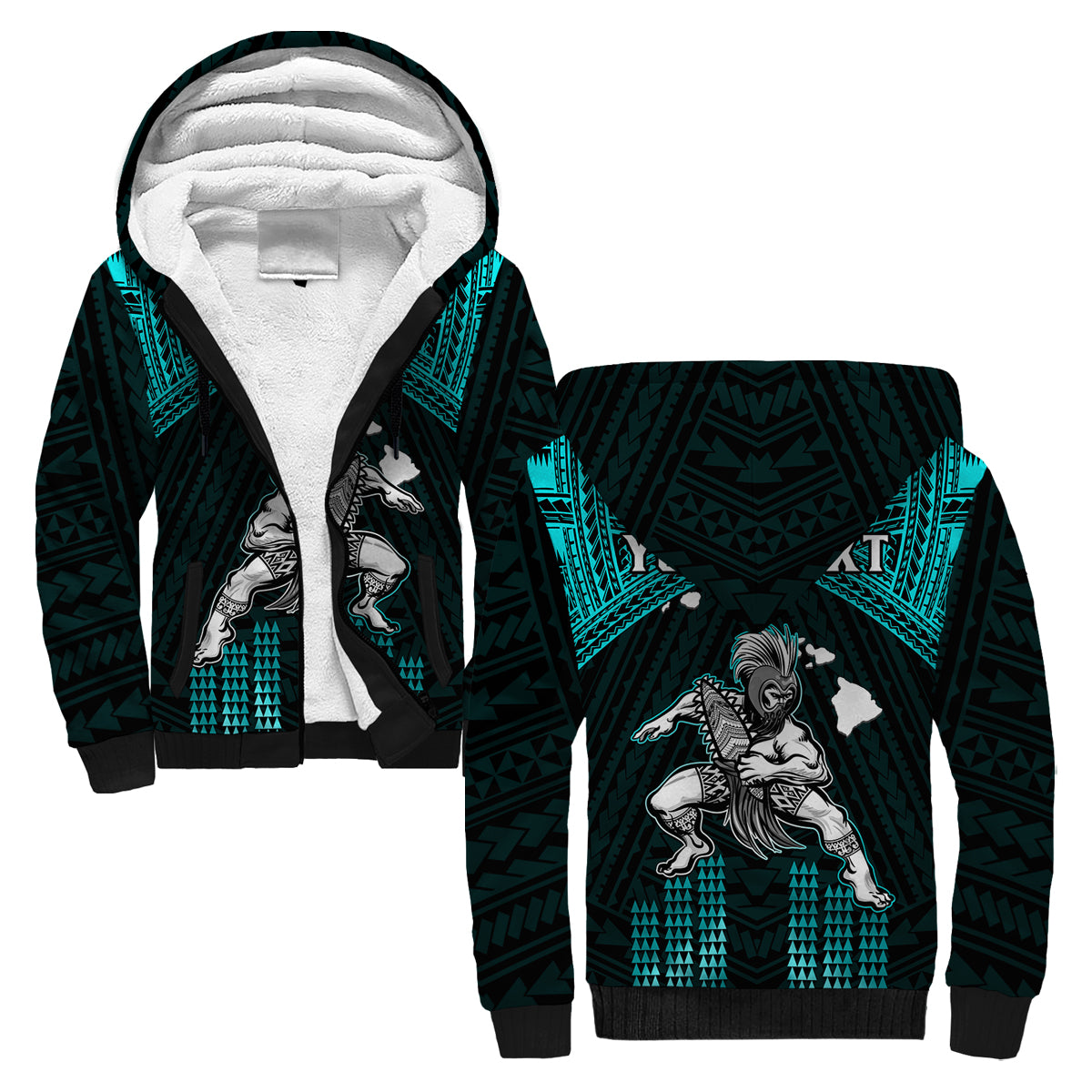 (Custom Personalised) Hawaii Sherpa Hoodie Hawaiian Warrior With Weapon Polynesian Ver.02
