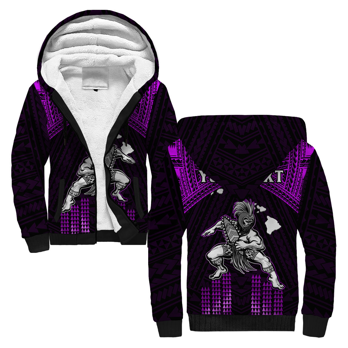 (Custom Personalised) Hawaii Sherpa Hoodie Hawaiian Warrior With Weapon Polynesian Ver.04