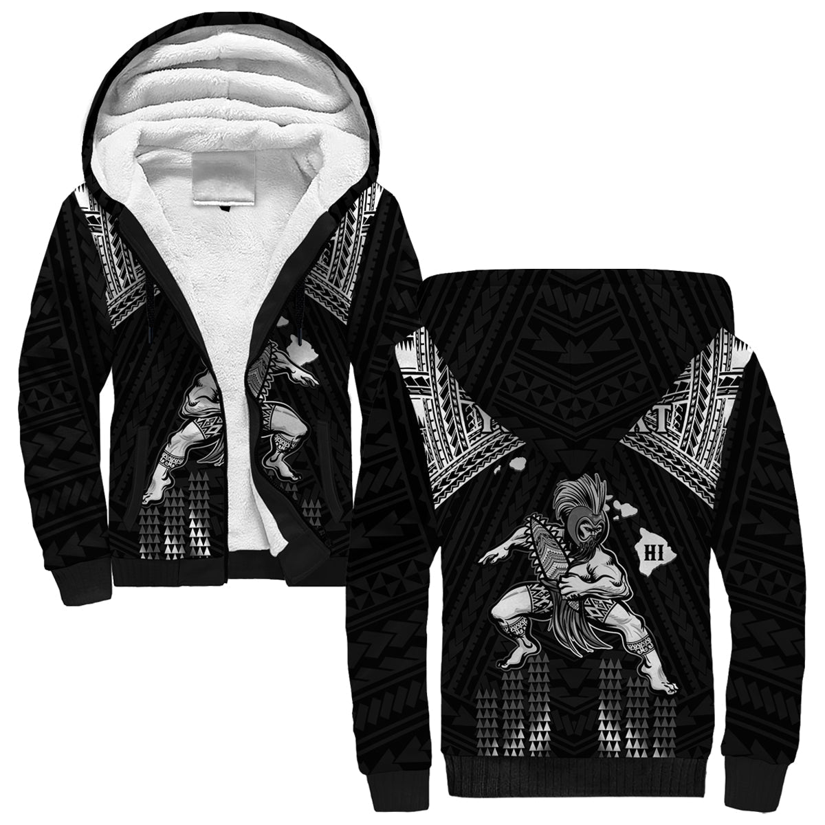 (Custom Personalised) Hawaii Sherpa Hoodie Hawaiian Warrior With Weapon Polynesian Ver.01