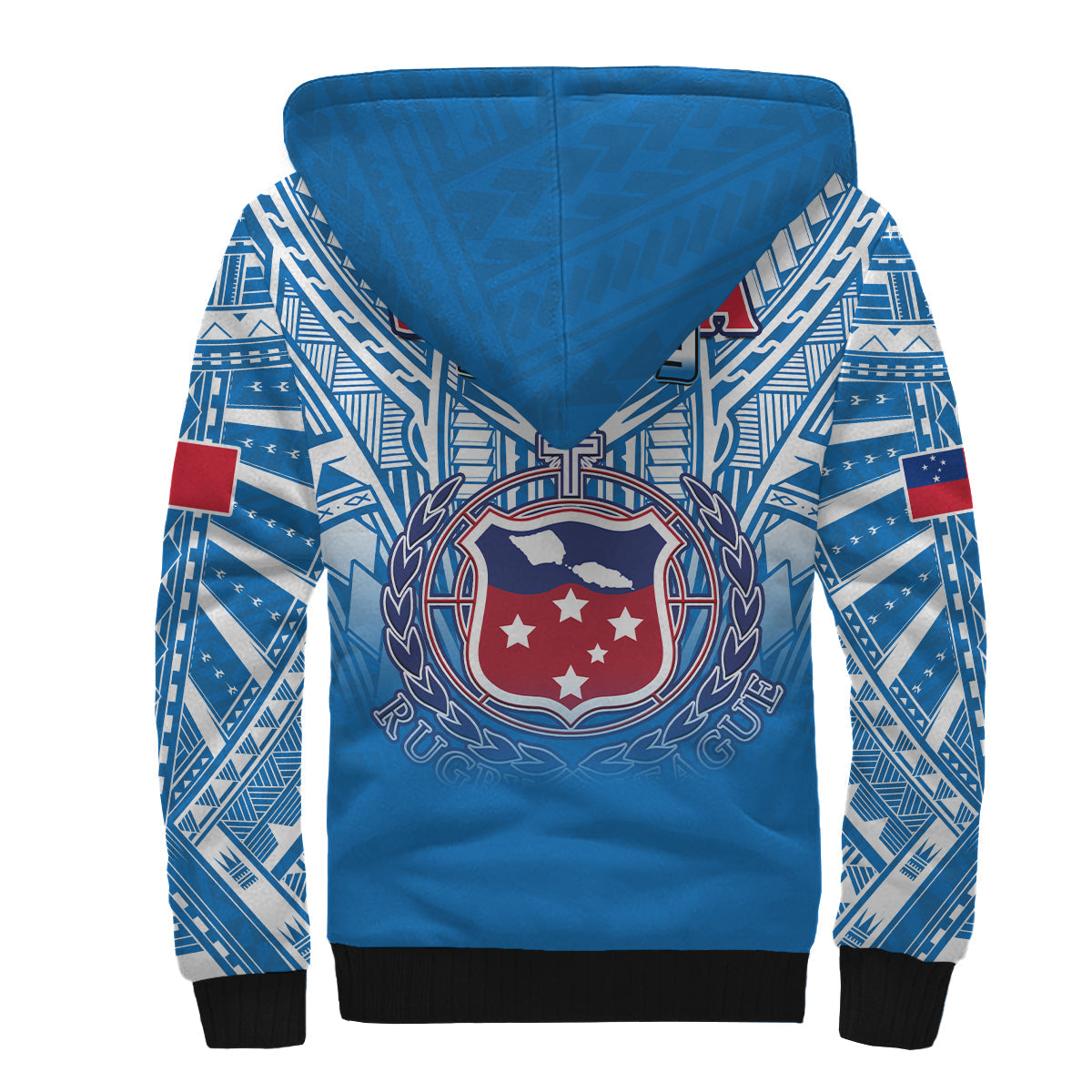Samoa Rugby Sherpa Hoodie Toa Samoa Polynesian Pacific Blue Version
