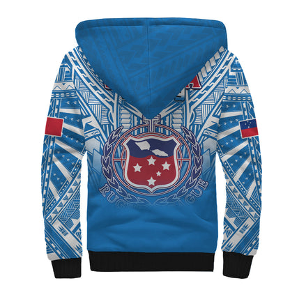 Samoa Rugby Sherpa Hoodie Toa Samoa Polynesian Pacific Blue Version