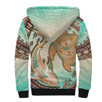 Hawaii Shepa Hoodie Polynesian Shark And Sea Turtle Dreamy Turquoise Artsy