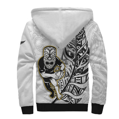 New Zealand Silver Fern Rugby Sherpa Hoodie All Black Maori Version White