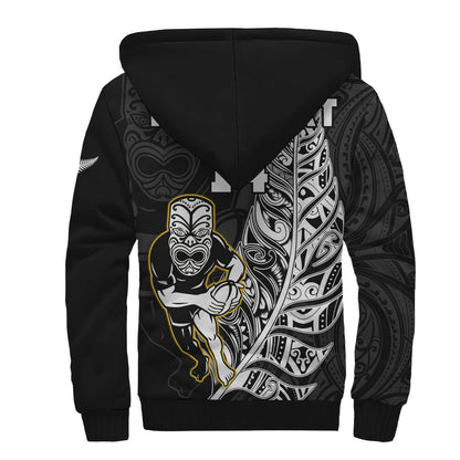 (Custom Text And Number) New Zealand Silver Fern Rugby Sherpa Hoodie All Black Maori Version Black