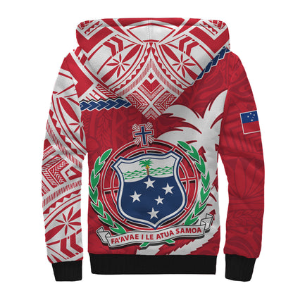 Samoa Sherpa Hoodie Samoan Coat Of Arms With Coconut Red Style