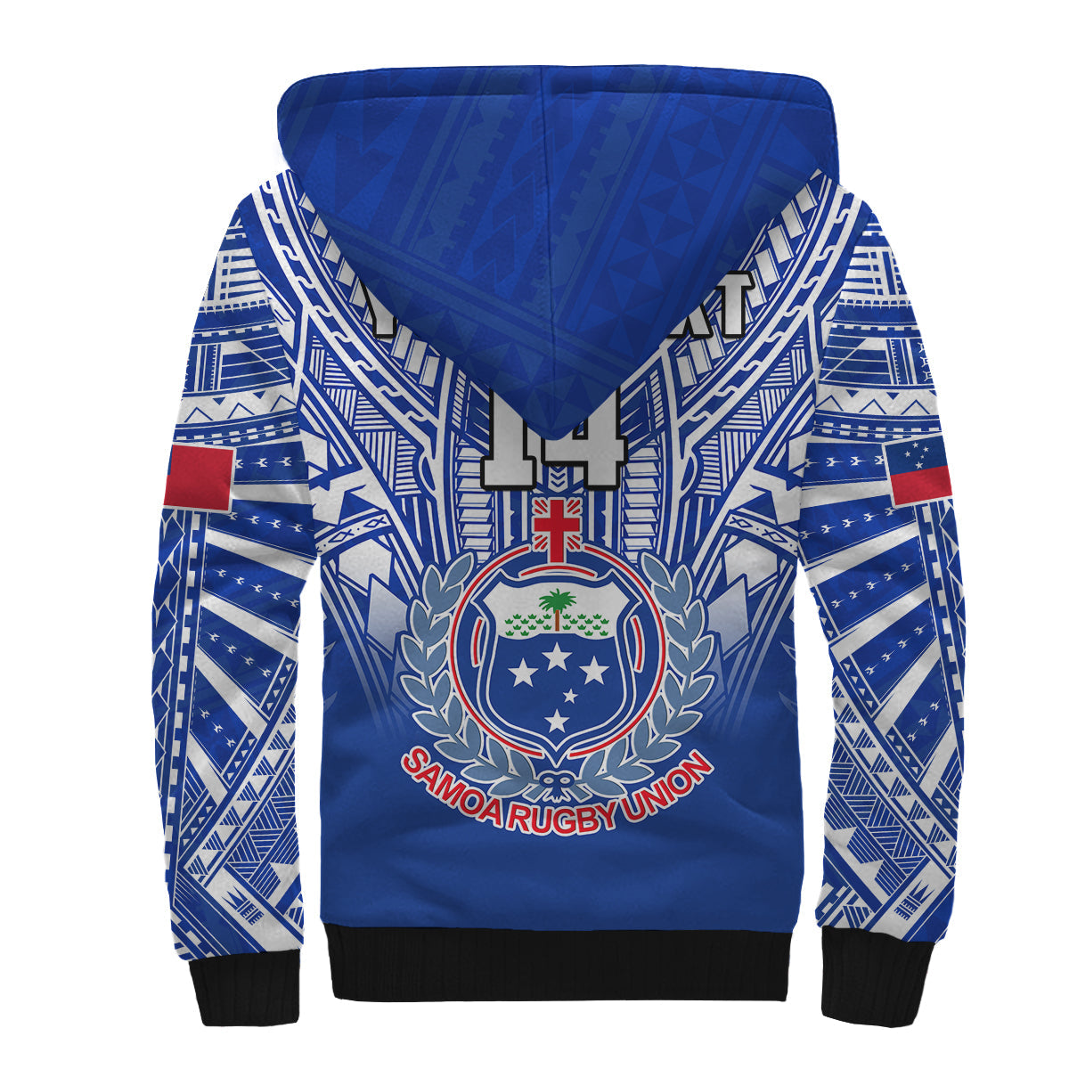 (Custom Text And Number) Samoa Rugby Sherpa Hoodie Manu Samoa 7s Ginger Blue Polynesian